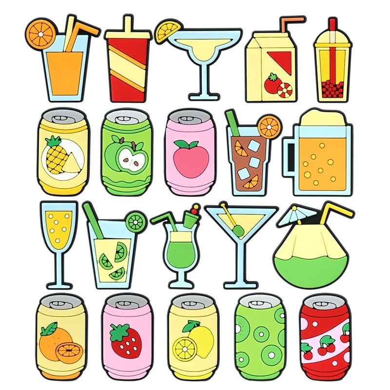 

New Arrival Cartoon Drink Food Shoe Charm PVC Soft DIY Accessories For Garden Slipper Lovely Fruit Juice Cans Bag Button Decor