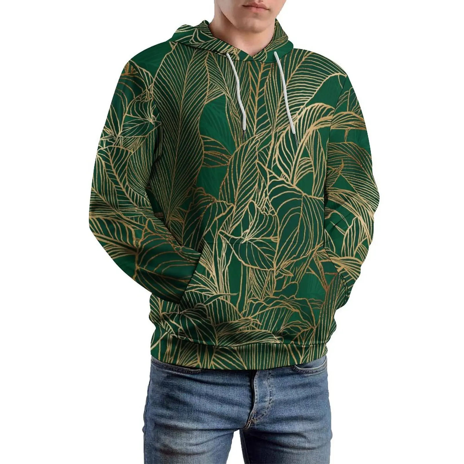 Gold Plant Loose Hoodies Botanical Design Streetwear Hoodie Man Long Sleeve Cool Printed Sweatshirts Big Size