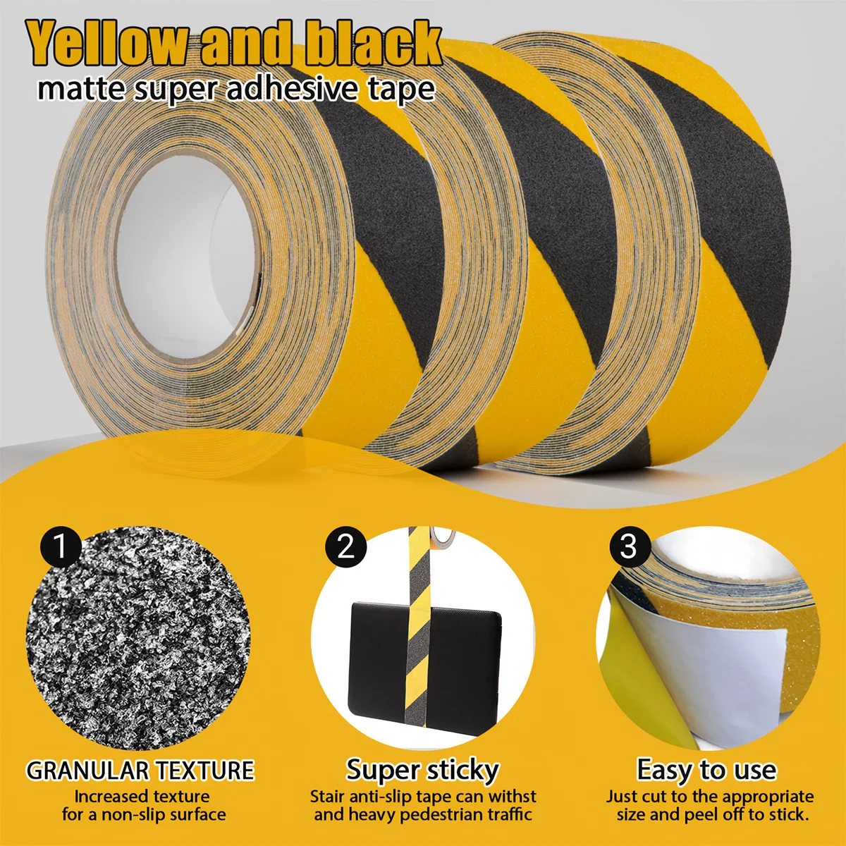 1pc Anti Slip Safety Grip Tape, Non Skid Tread for Stairs, Steps, Floors, Caution Dangerous Zones, Indoor and Outdoor Use