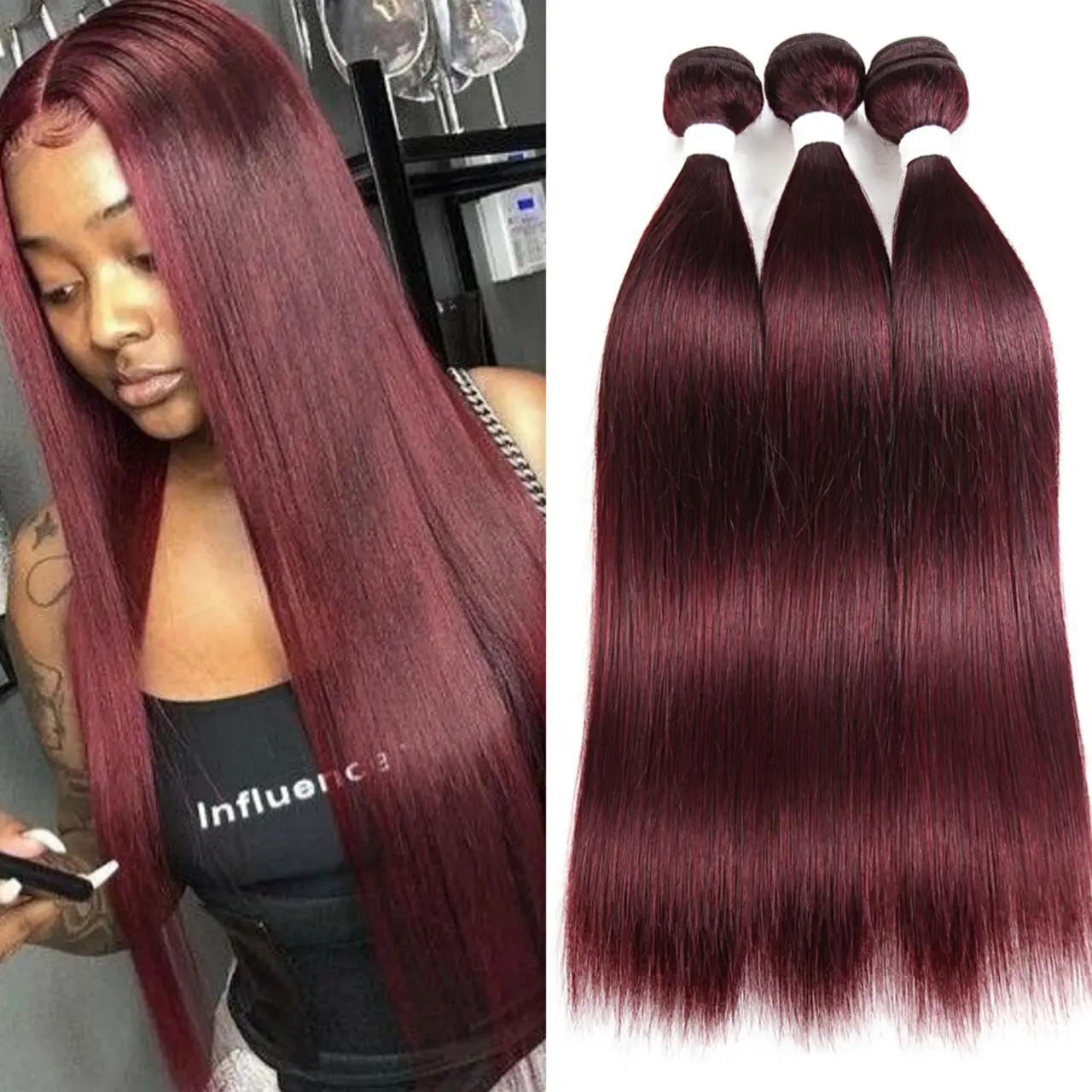 

99J/Burgundy Brazilian Human Hair Weave Bundles Pre-Colored Straight Human Hair Bundles Remy Hair Bundle Deals 3/4PCS SOKU