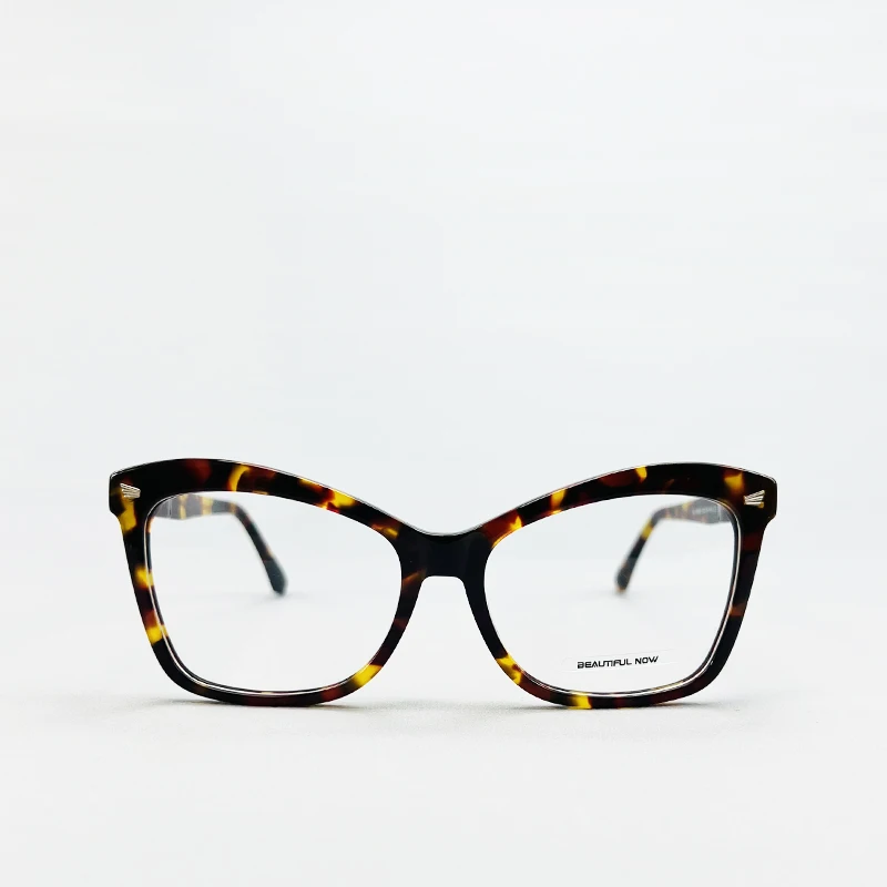 BEAUTIFUL NOW Monturas de anteojos con estampado de leopardo de acetato de gran tamaño y elegantes para lentes personalizadas graduadas