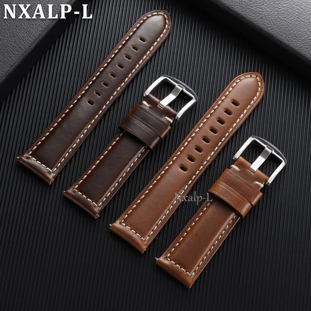 Oil Wax Cowhide Strap 18 20mm 22mm 24mm 26mm Genuine Leather Watch Band for Panerai for Omega Smartwatch Bracelet Quick Release - view 3