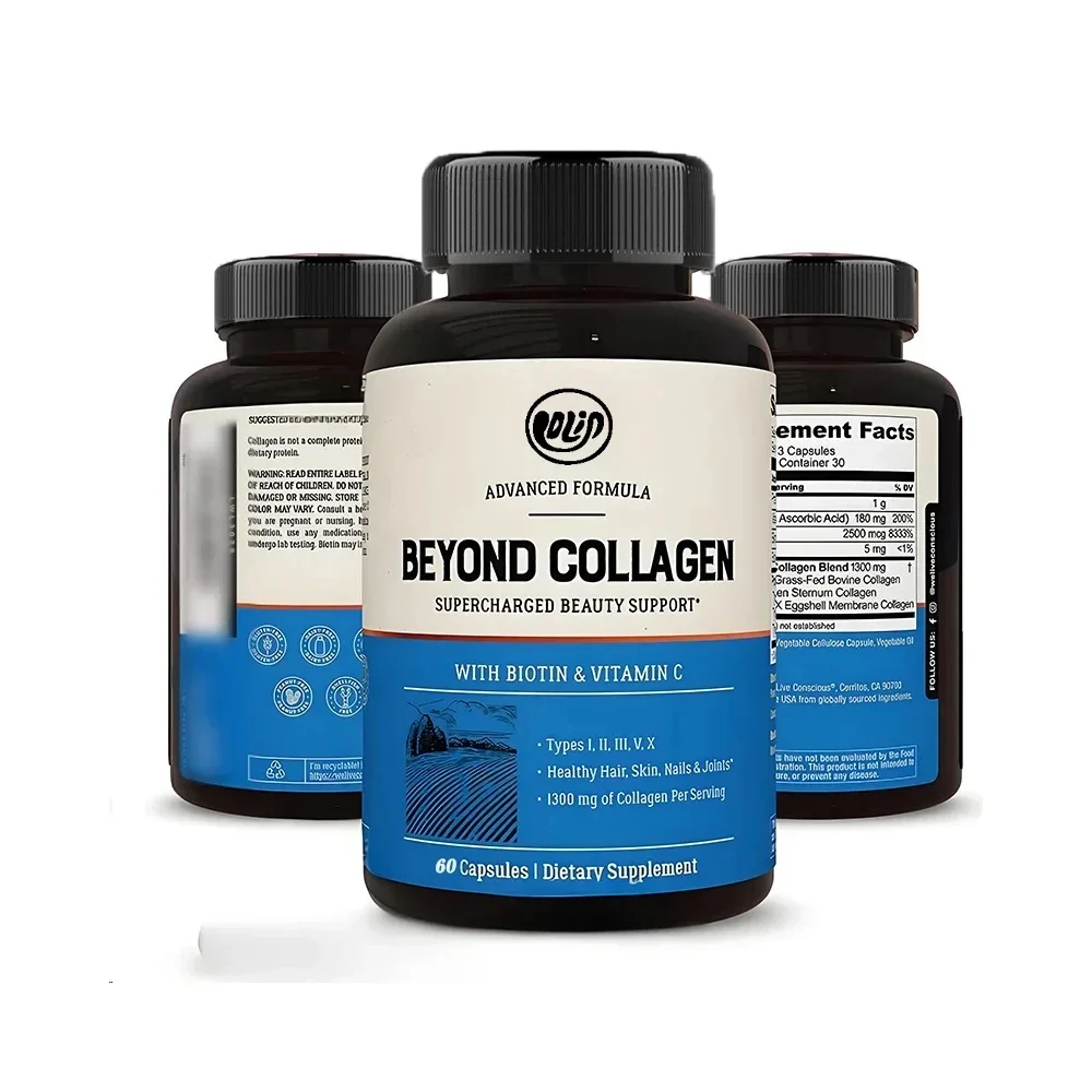 

Collagen - Type I, Ii, Iii, V, And X Hydrolyzed Mixed Biotin And Vitamin C Suitable For Hair, Skin, And Nails, 60 Capsules