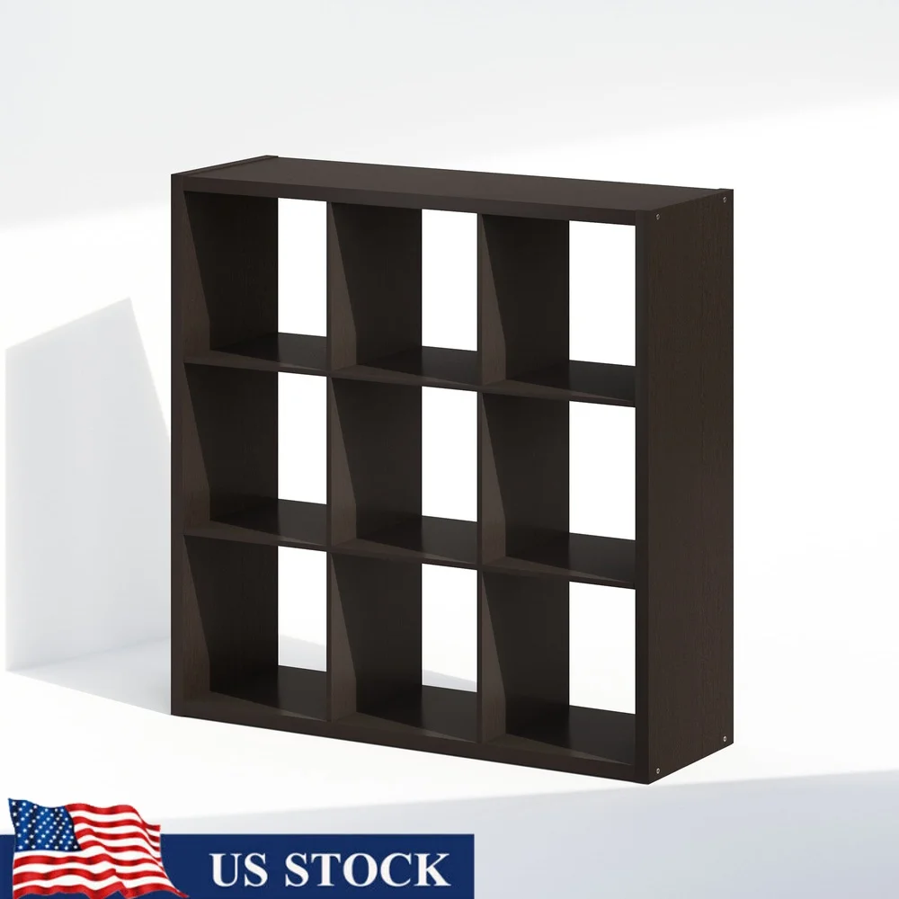 

Multipurpose Open Back Organizer Shelf 9-Cube Dark Oak Storage Unit Durable Composite Wood Easy Access Adjustable Shelves