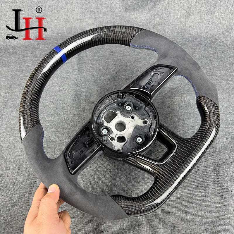 Leather flat bottom heated steering wheel for Audi A3 A4 A5 B9 semi-perforated heated sports steering wheel heated