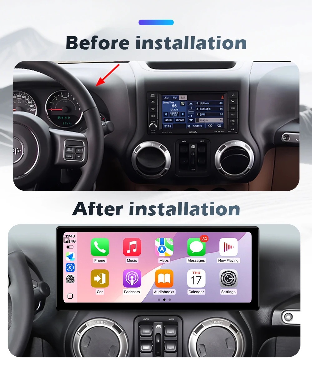 Wireless CarPlay Android16 For Jeep Wrangler 3 JK 2011-2017 Left Hand Drvie Car Radio Multimedia Player DSP Stereo WiFi NAVI GPS