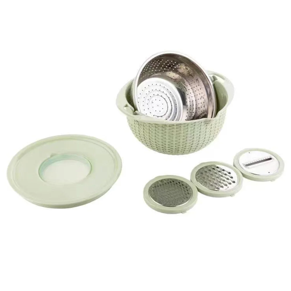 Imagem -02 - Conjunto de Coador de com Tigela Multifuncional Girador de Salada Dupla Camada Cozinha Essencial em Aço Inoxidável