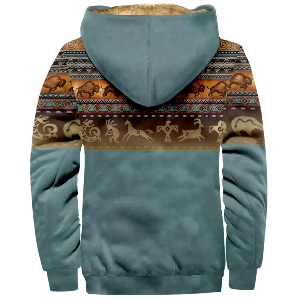 Graphic Tribal Daily Classic Casual Hoodie Women Men\'s 3D Print Zip Sweatshirt Stand Collar Coat Winter Clothes