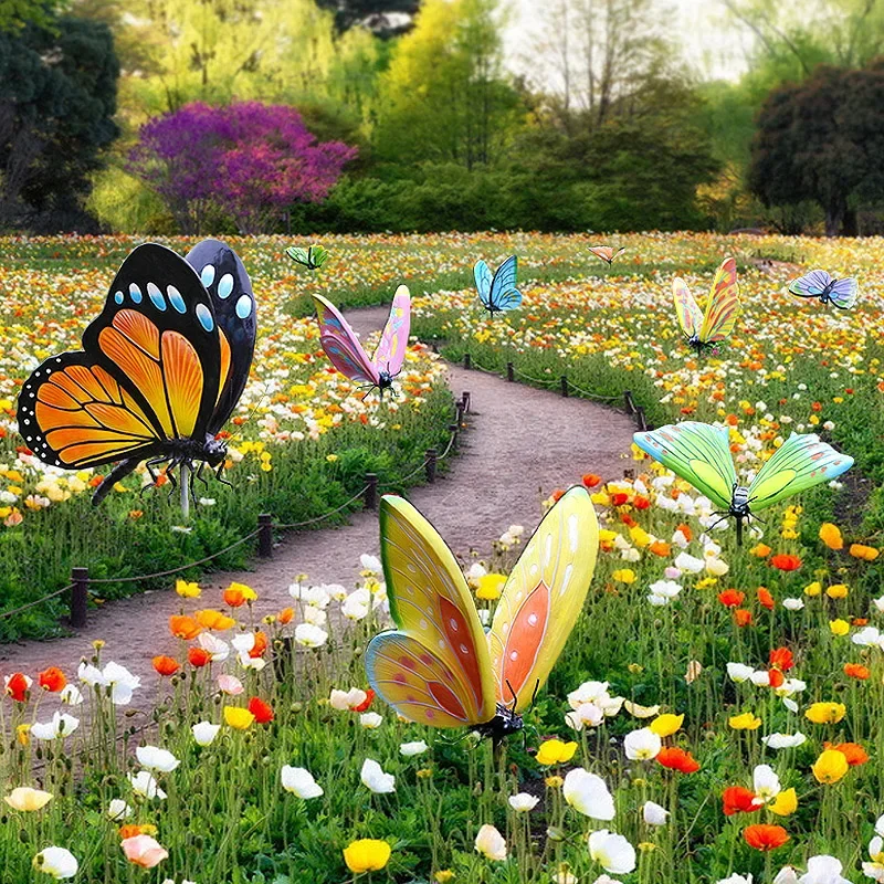 

Outdoor simulation animal big butterfly sculpture flower garden landscape sketch park community lawn decoration ornament