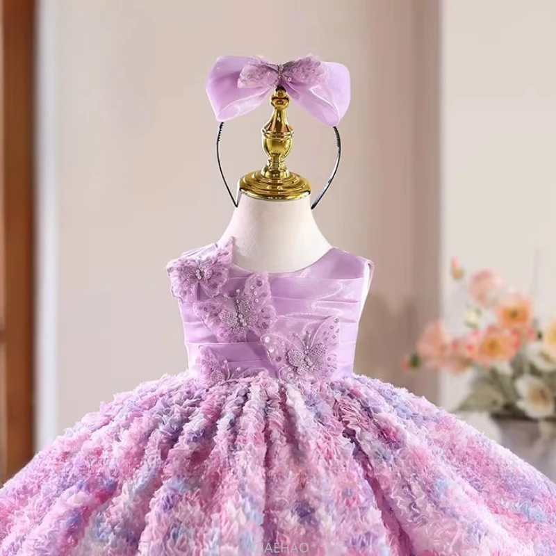 

2025 Party Dress Vestido Kids Princess BirthdayPerformance Host Tutu Dresses Outfits Gown Costumes Matching Children Piano