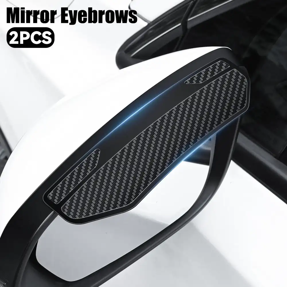 2X Carbon Fiber Car Rearview Mirror Rain Shield Eyebrow Flexible Buckle Clip-on Mirror Rain Shield Protector Eyebrow Rain Cover