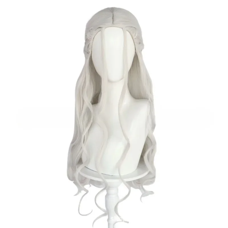 Women Dragon Mother Cosplay Wig Daenerys Silver Long Curly Wig Halloween Party Anime Costume Synthetic Wigs