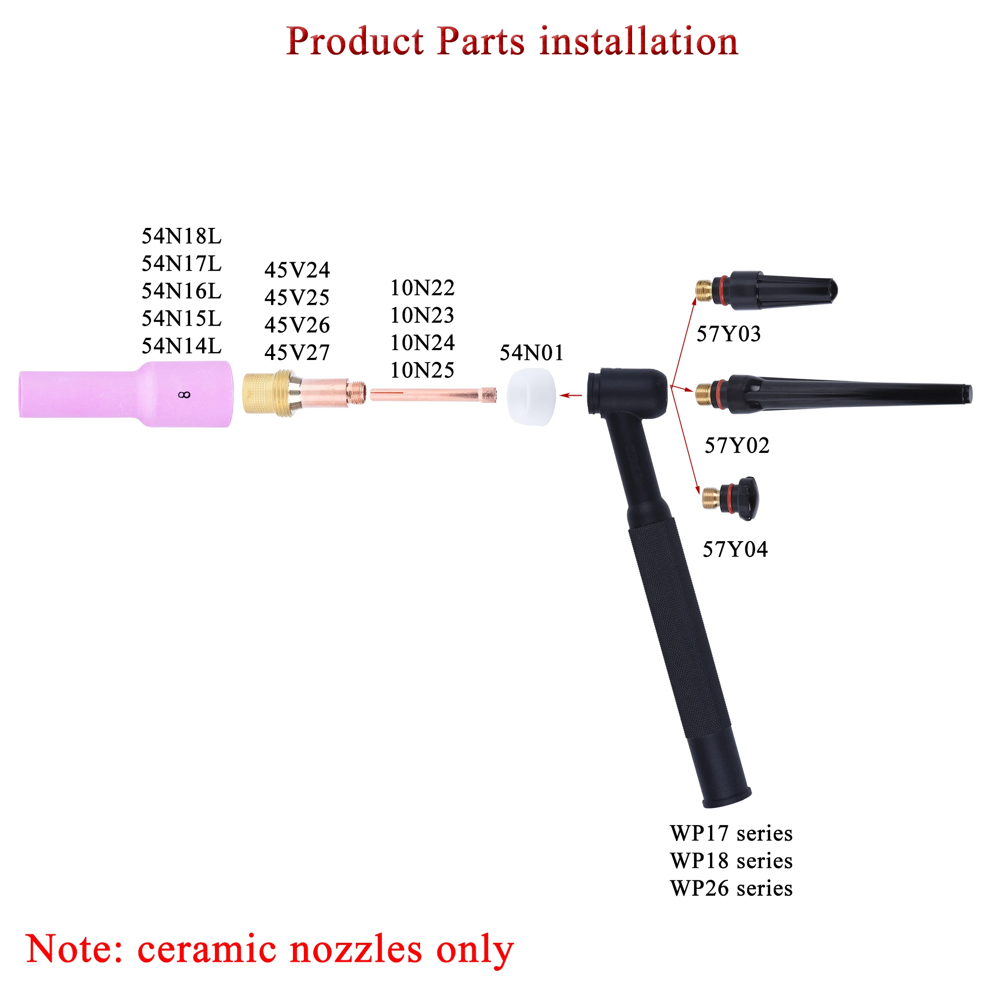 10Pcs Per Box 76mm 54N14L 54N15L 54N16L 54N17L 54N18L Alumina Nozzles For TIG WP17 18 26 Welding Torch Accessories Consumables