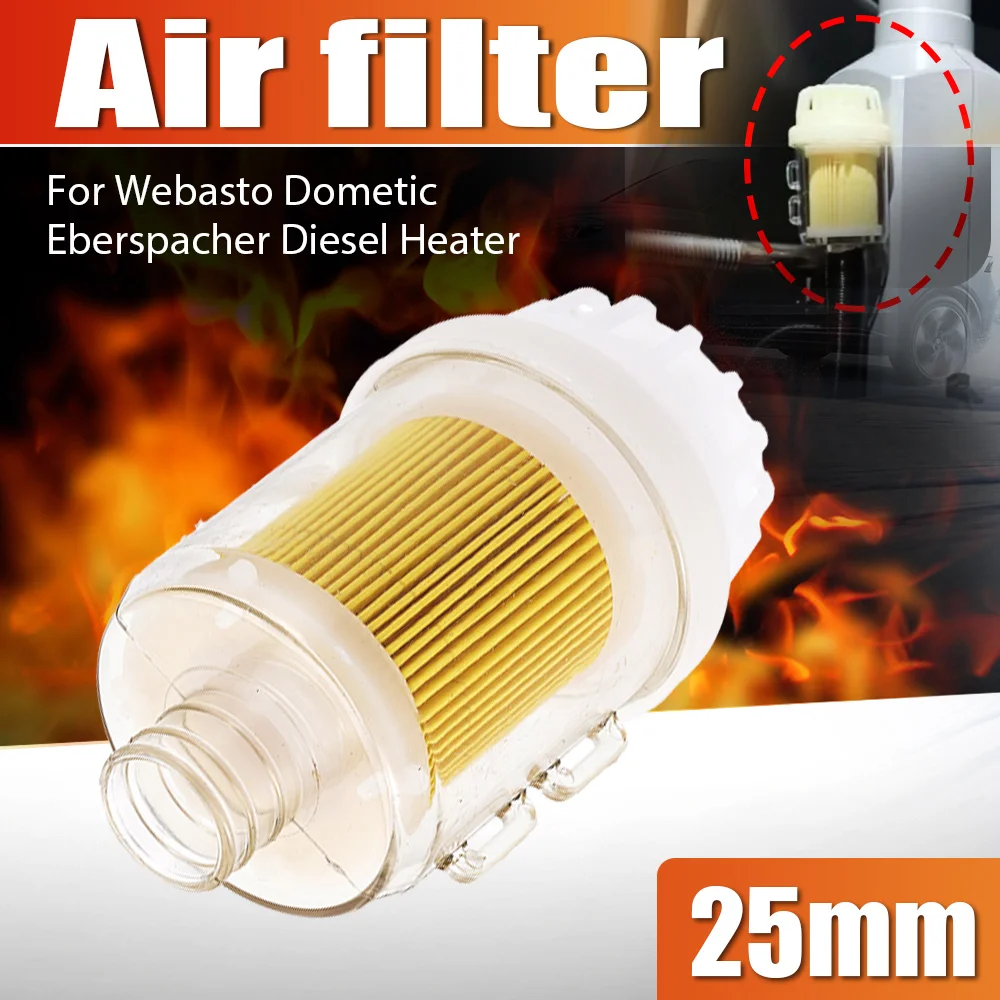 Diesel Parking Heater 25mm Intake Air Filter Set Transparent Shell 60cm Hose Stainless Clamps for RV Truck Yacht Heating System