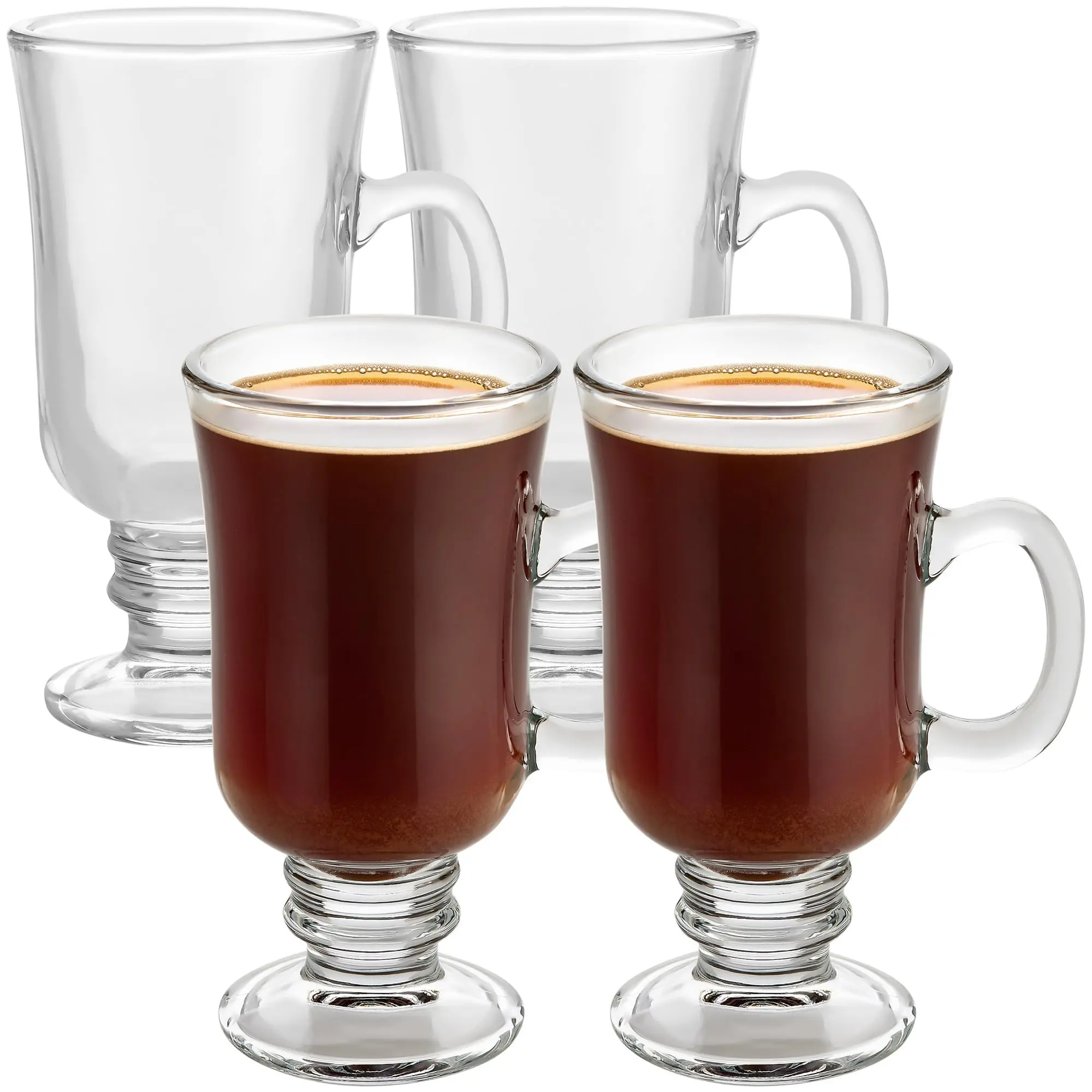 Clear Irish Glass Coffee Cups with Footed Stem Base,Goblet Mugs,for Chocolate Latte Smoothie,Coffee Accessories Drinkware,250ml