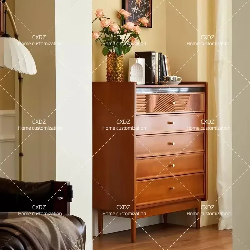 Retro solid wood chest of drawers solid wood bedroom locker living room small vertical cabinet retro drawer storage cabinet