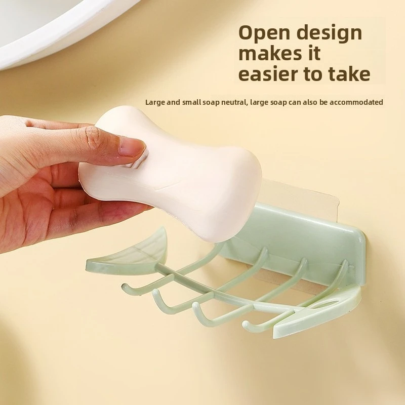 صندوق صابون مثبت على الحائط صندوق صابون مجاني للمرحاض على شكل عظمة السمك صندوق تصريف الصابون رف تخزين الحمام المنزلي