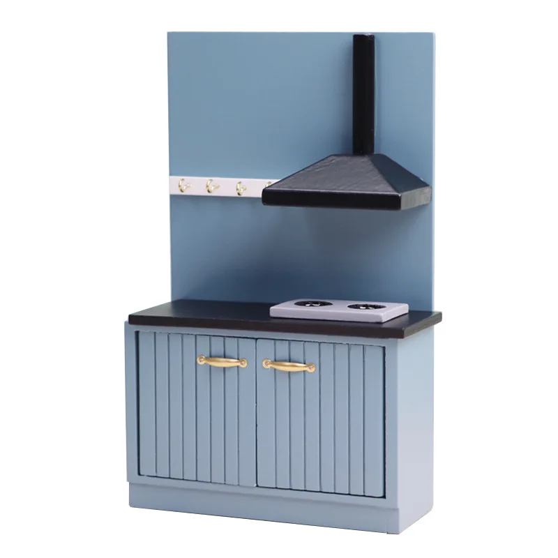 مجموعة مطبخ بيت الدمى بمقياس 1:12 - أثاث مصغر حديث مع خزانة على سطح الطاولة، نموذج طعام للعب