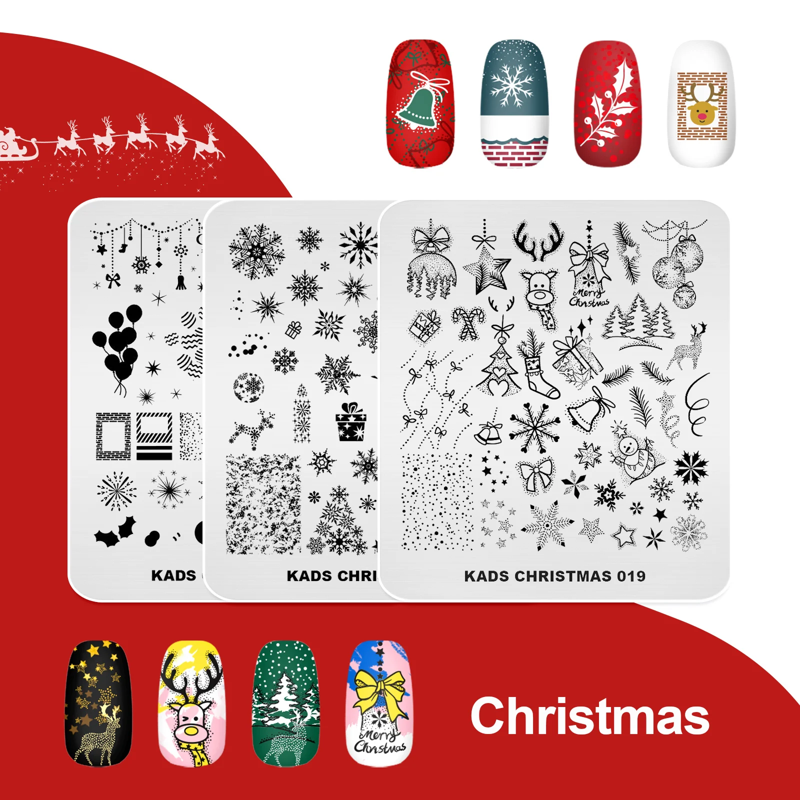 KADS Christmas Nail Stamping Plate Winter Nail Design Nail Art Printing Stencil Nail Stamp Template Snowflake Nail Template Tool