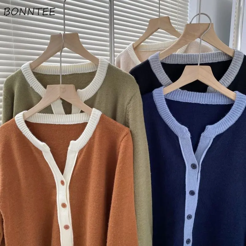 Knitted Cardigans Women Gentle Cozy Office Lady All-match Basic Autumn Sweaters Elegant Slim Crop Korean Style Multicolor Trendy