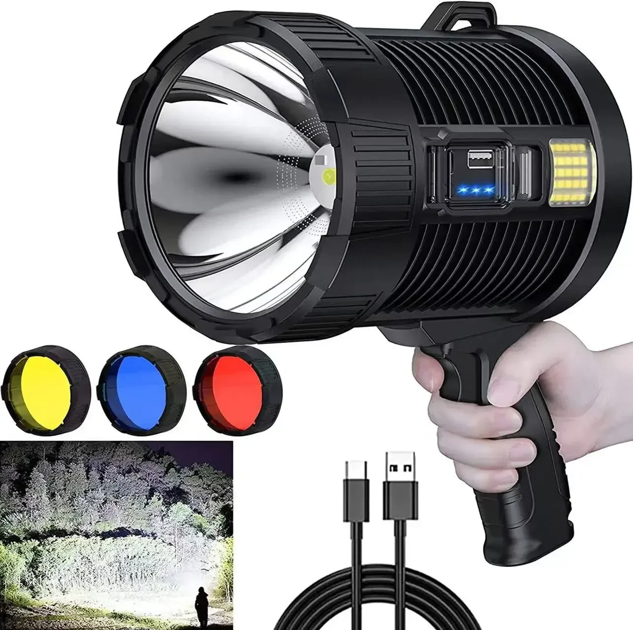 Rechargeable Spotlight 900000 Lumens Led Spot Lights Handheld Large Flashlight Super Bright Outdoor Solar Spotlights Searchlight