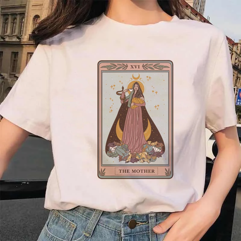 Women\'s Tarot Card Flower Funny Time Ladies Cartoon Fashion Short Sleeve Summer Printed T-Shirt Women\'s T-Shirt Top Pattern .