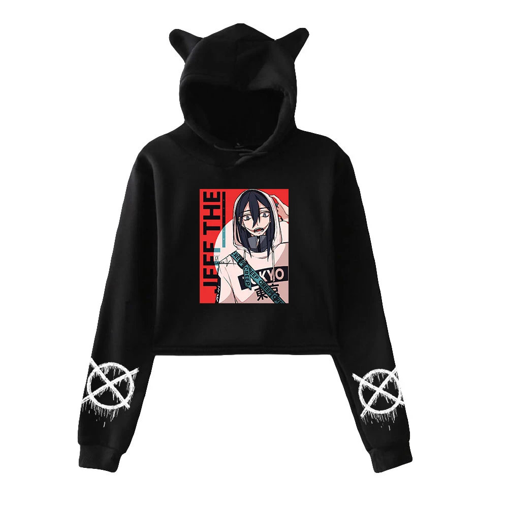 

Fashion Design Creepypasta Long Sleeve Cropped Hoodies Women Hooded Pullovers Crop Tops Anime Clothes hoodies