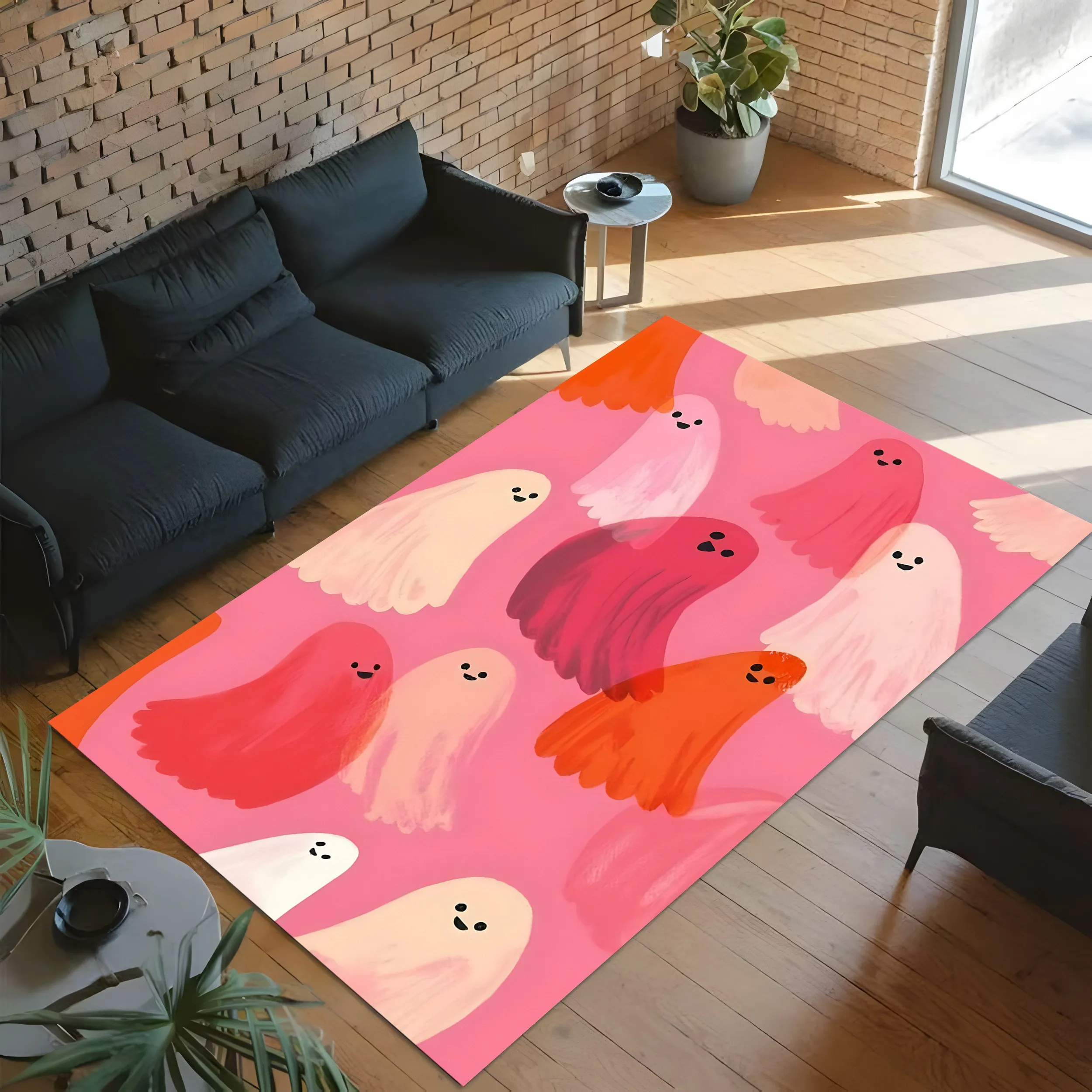2D Large Area Rug 2D Pink Cartoon Cute Ghost Hand |   Painted Rug, Sweet Halloween Style, Living Room Bedroom Home Floor Mat