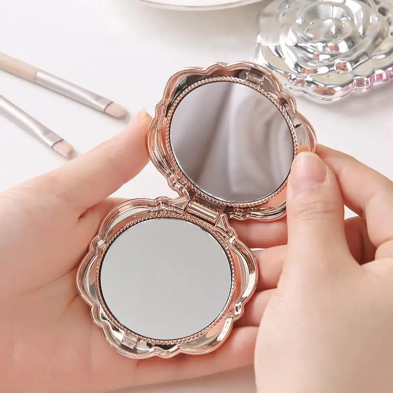 مرآة صغيرة ريترو روز زهرة صغيرة جيب مرآة ماكياج مزدوجة الجوانب مرايا اليد المدمجة أداة التجميل التجميل هدية #5