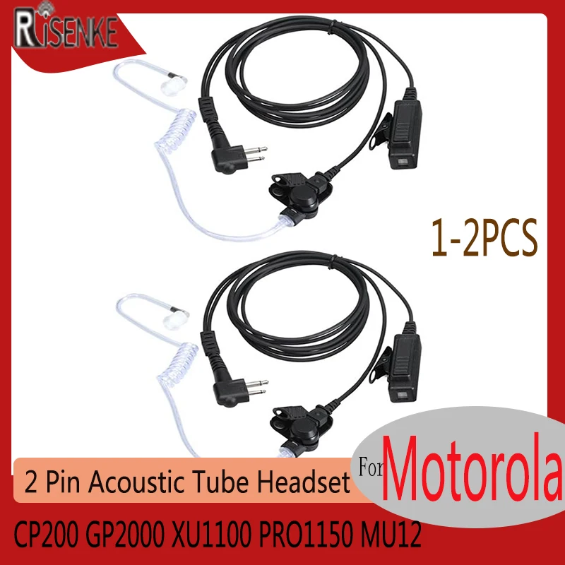 

RISENKE-Earpiece for Motorola Walkie Talkie, Acoustic Tube Headset with Mic and PPT, CP200, GP2000, XU1100, PRO1150, MU12, 2Pcs