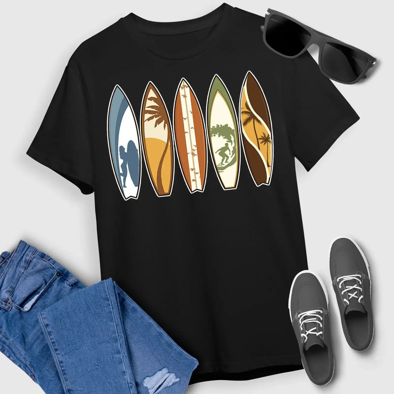 Surfboard T Shirt Surfing Vintage Classic Retro Surfboarder Surfer For  vintage Washed Stretched Soft Breathable Casual homme
