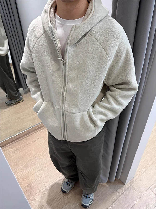 

Thiened Fce Hooded Open Cardigan Sweatirt Lamb Fce Jaet Men Women Sports Casual Jaet Zipper Closure Long Sve