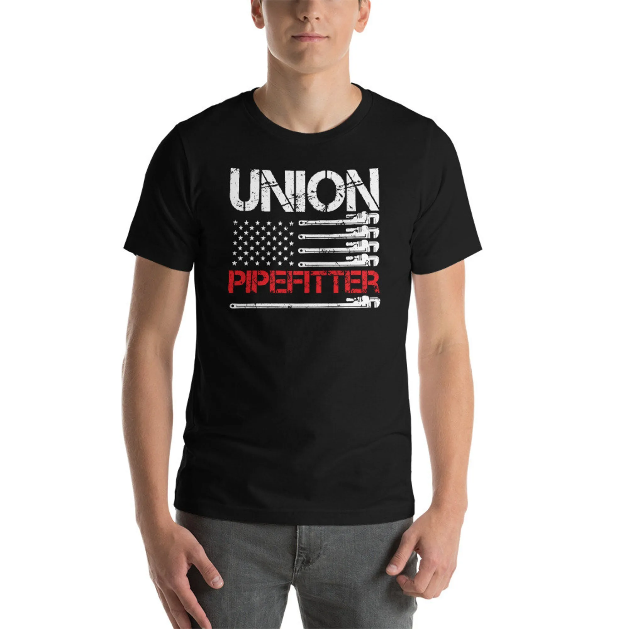 Union Pipefitter Union Strong USA American Flag Steamfitter Short-Sleeve T-Shirt