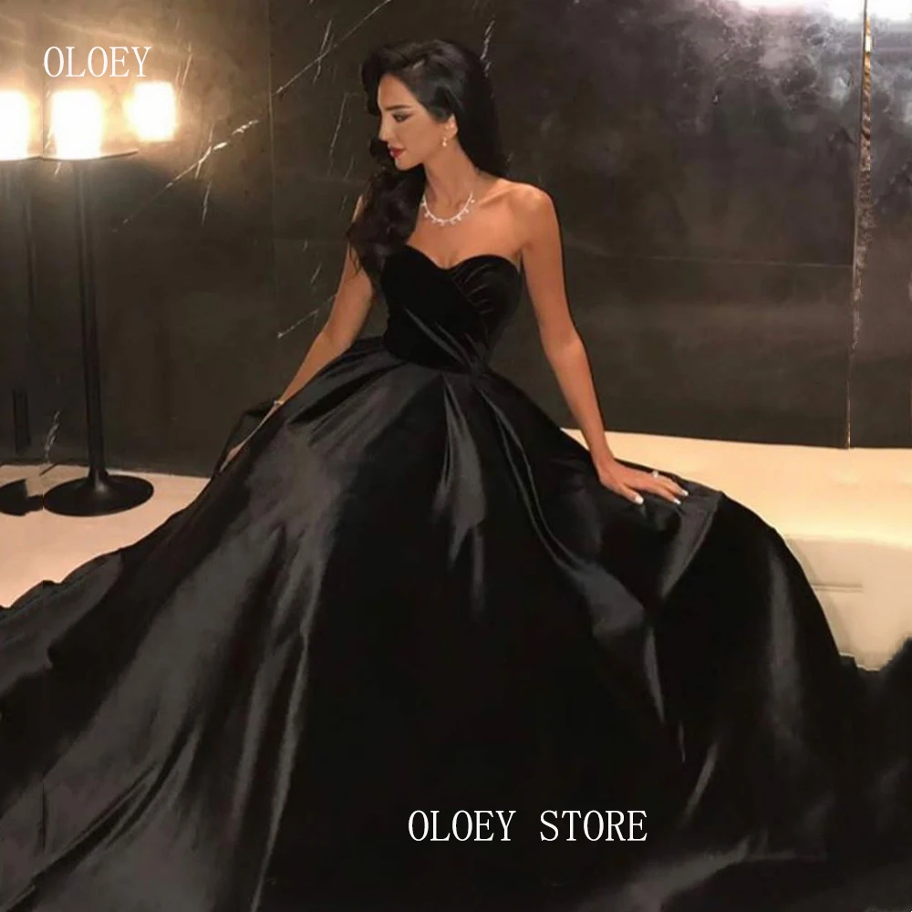 

XPAY Simple Black A Line Evening Dresses Saudi Arabic Women Sweetheart Velvet Silk Taffeta Prom Gowns Night Evening Occasion