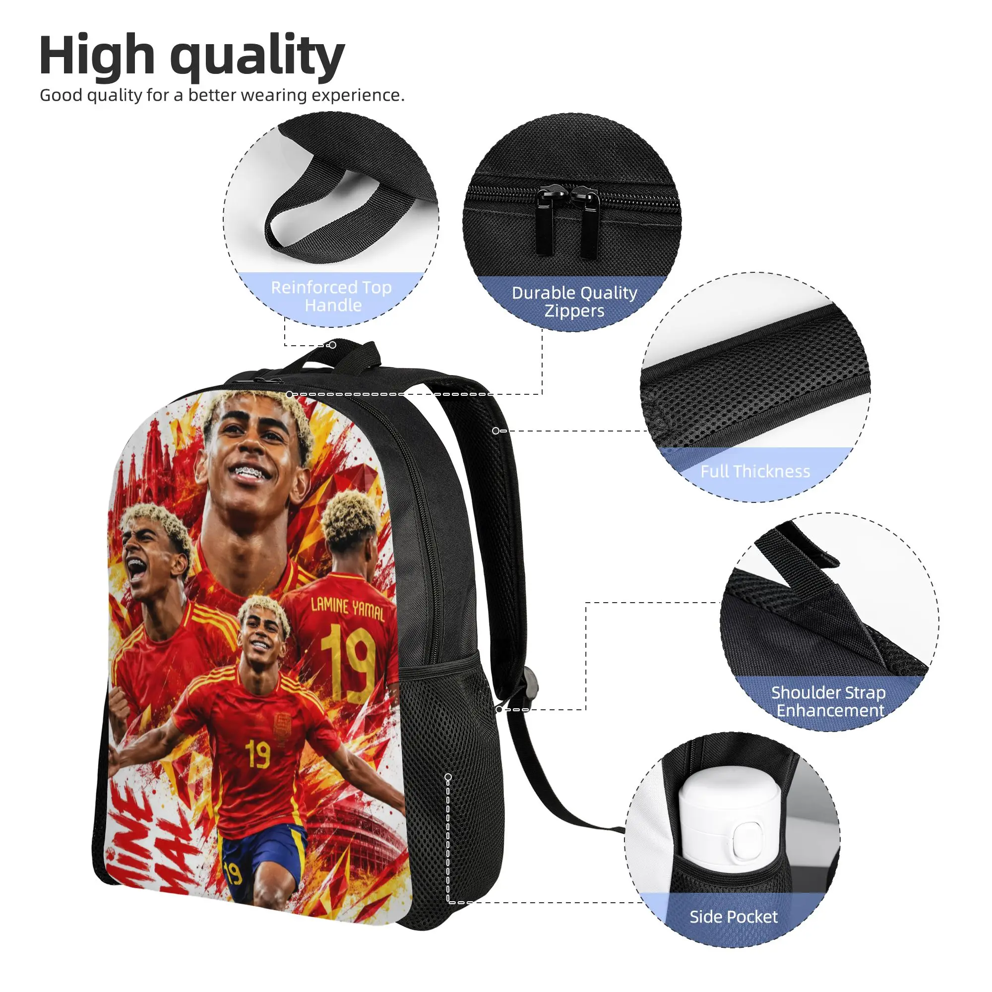 Football L-Lamine Yamal Spain Backpack for Men Women Casual Student Work Daypack  Laptop Computer Shoulder Bag Sports