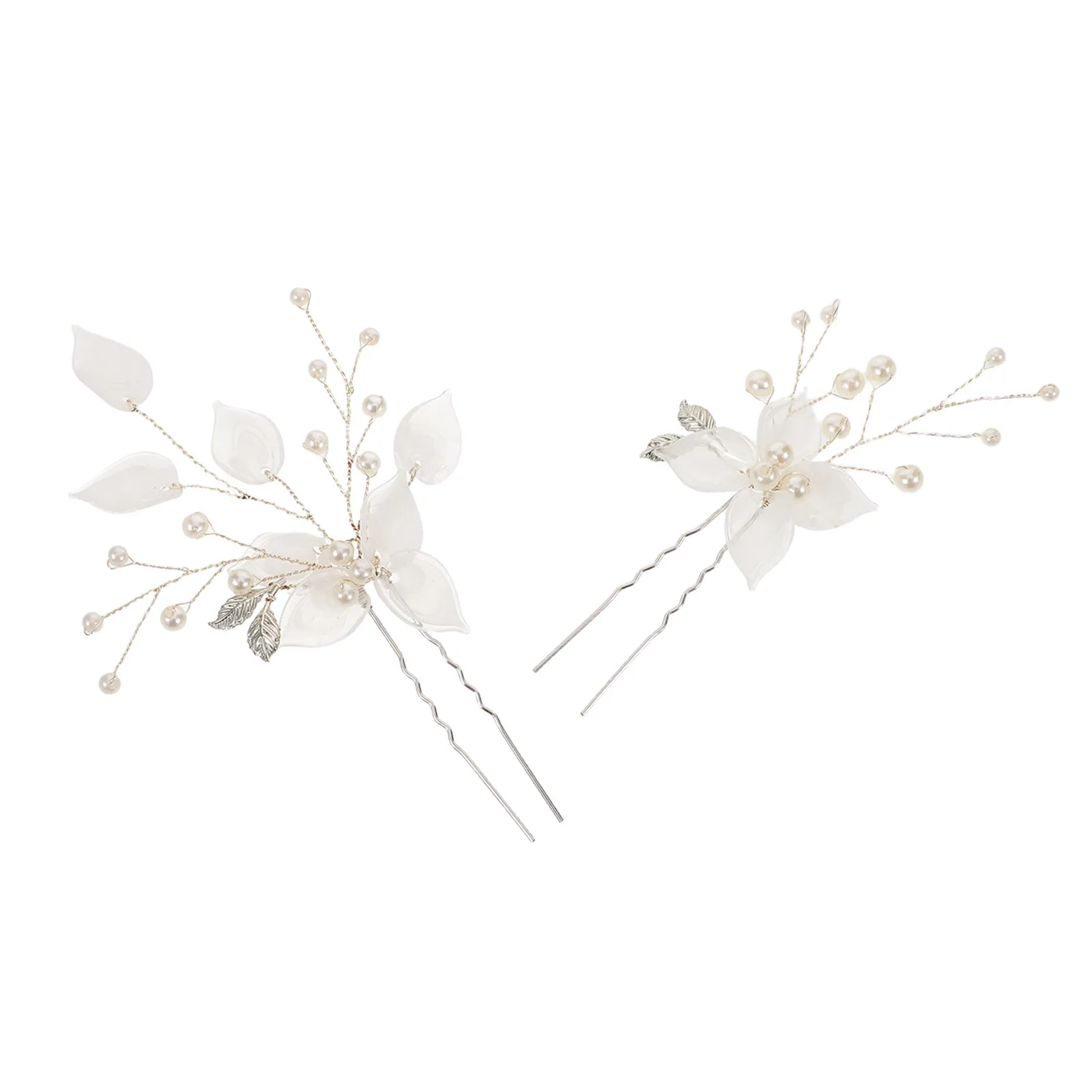 

2 Pcs Bridal Headwear Set Hair Accessories Bridesmaid Floral Hairpins Pearl Flowers Headdress U Shaped White