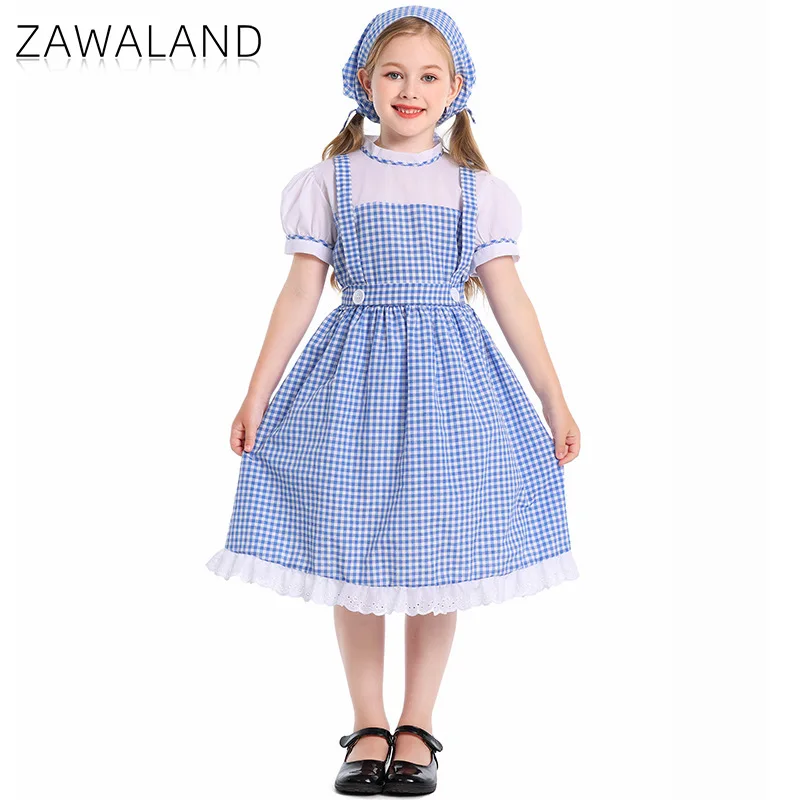 

Blue Plaid Apron Dress Movie Cosplay Costume Female Stage Performance Clothes Lovely Puff Sleeves One-piece Dress Birthday Gifts
