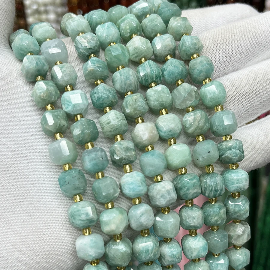 Natural Amazonite Handmade Tianhe Stone Faceted Cube Loose Beads For DIY Jewelry Making Bracelet Necklace 15” 6-7mm 8-9mm