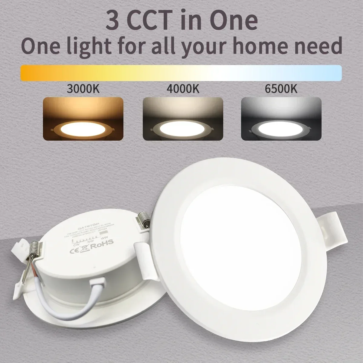 

2pcs Dial swich CCT LED Downlight 100-240V 3000K/4000K/6500K Ceiling Light 20W/24W Recessed Round Panel Light Indoor Lighting