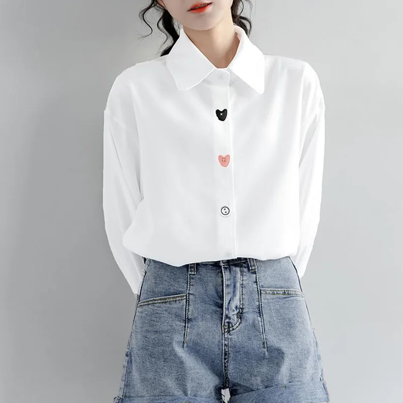 2023 New Spring and Autumn Season Fashion Minimalist Loose Relaxed Polo Neck Long Sleeve Versatile College Style Women's Shirt