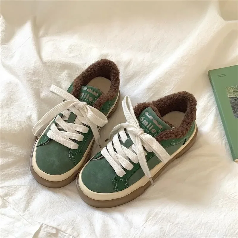 

Women's Casual Sports Shoes Winter New Round Head Shallow Mouth Plus Velvet Warm Anti-slip Wear-resistant Low-top Shoes