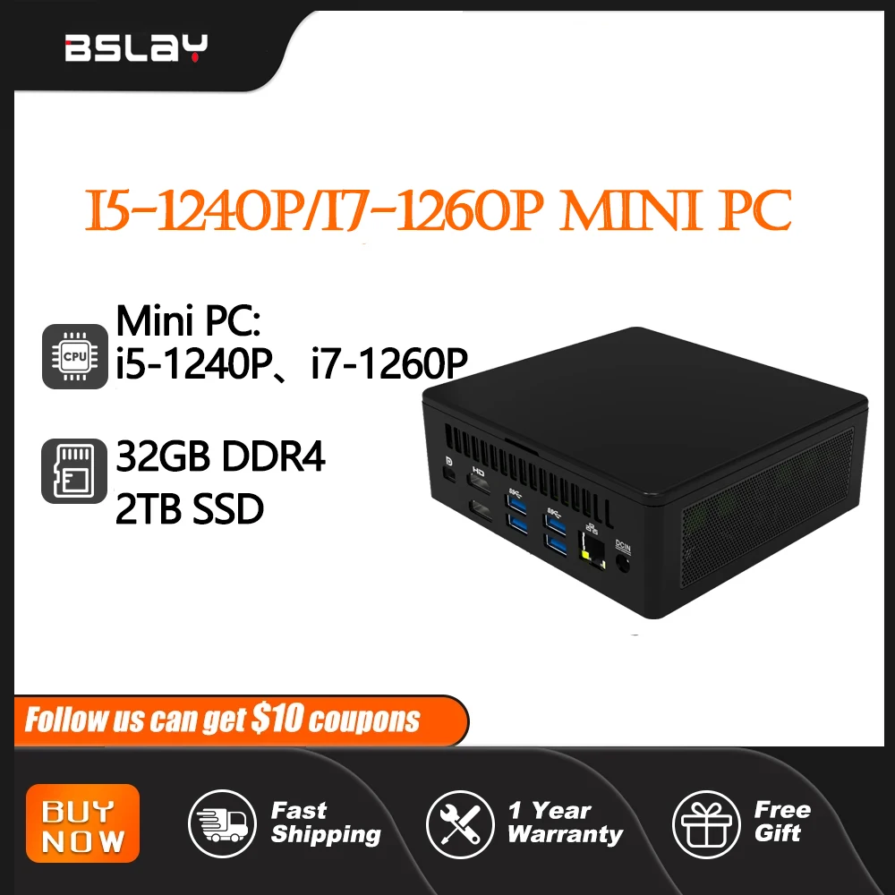 Gaming Mini PC Computer PC, Windows 11 12. Generation, i5 1240p, i7 1260p, Thunderbolt 4, 2 * DDR4 NVME SSD, 2 * HDMI 2,0 dp, 8k HD