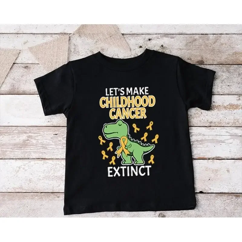 

Childhood Cancer Dinosaur T Shirt Let's Make Extinct Kids Ribbon Pediatric Awareness Fighter