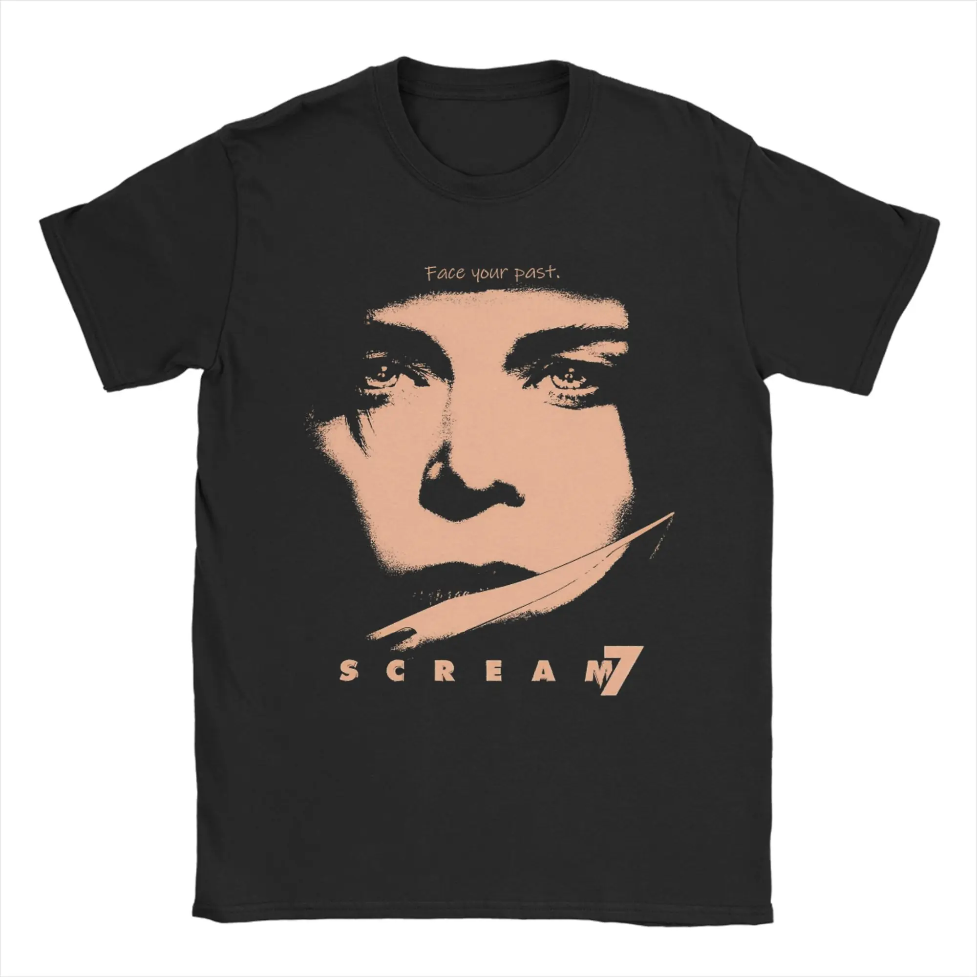 Scream 7 Face Your Past Horror T Shirt Men's  Cotton Funny T-Shirts Round Neck  Tees Short Sleeve Clothes Printed