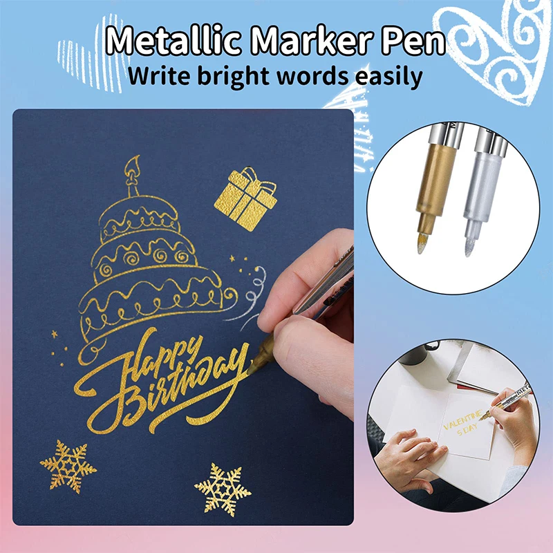 20Pcs Gold Metallic Permanent Markers For Cards Writing Signature Lettering Metallic Painting Pens