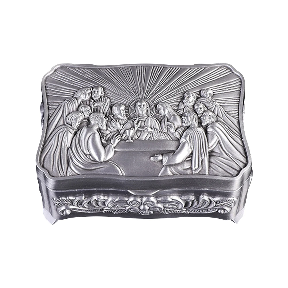 

Retro Zinc Alloy Jewelry Box Small Mini Organizer Smooth Sanding Durable Christian Ring Case Vintage Storage Container