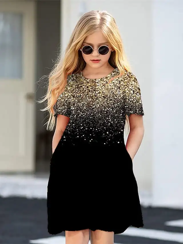 Summer starry sky print girl off-the-shoulder round neck fashion dress is on sale