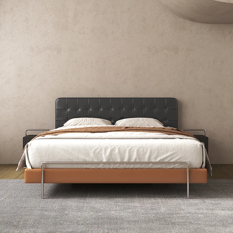 

Customizable antique leather bed simple small apartment Nordic leather double bed retro soft bag master bedroom 2 * 2 meters bed