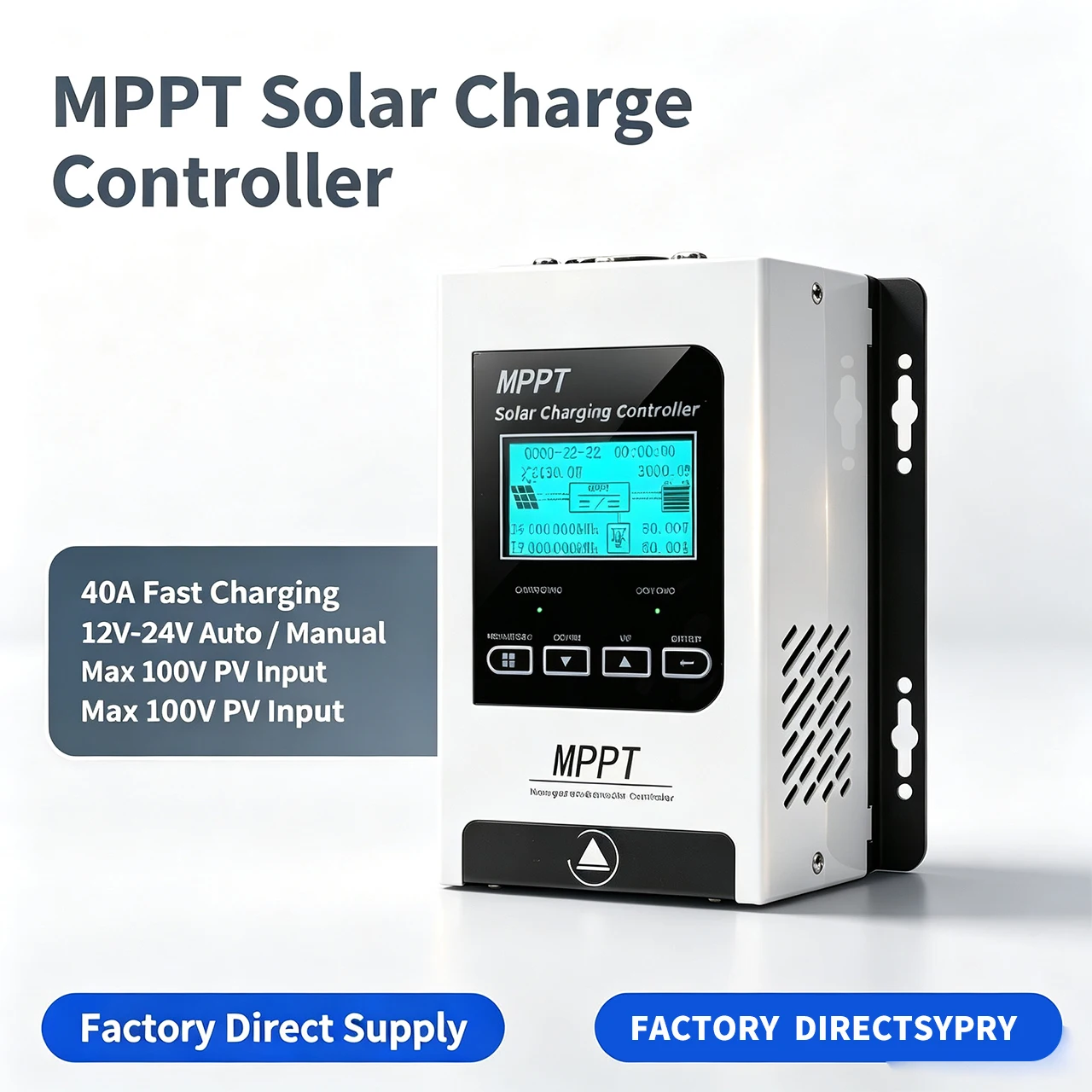 MPPT 40A  Solar Panels Smart Solar Charge Controller 12V 24V for  MPPT LiFePO4 Lithium Battery, LCD Screen