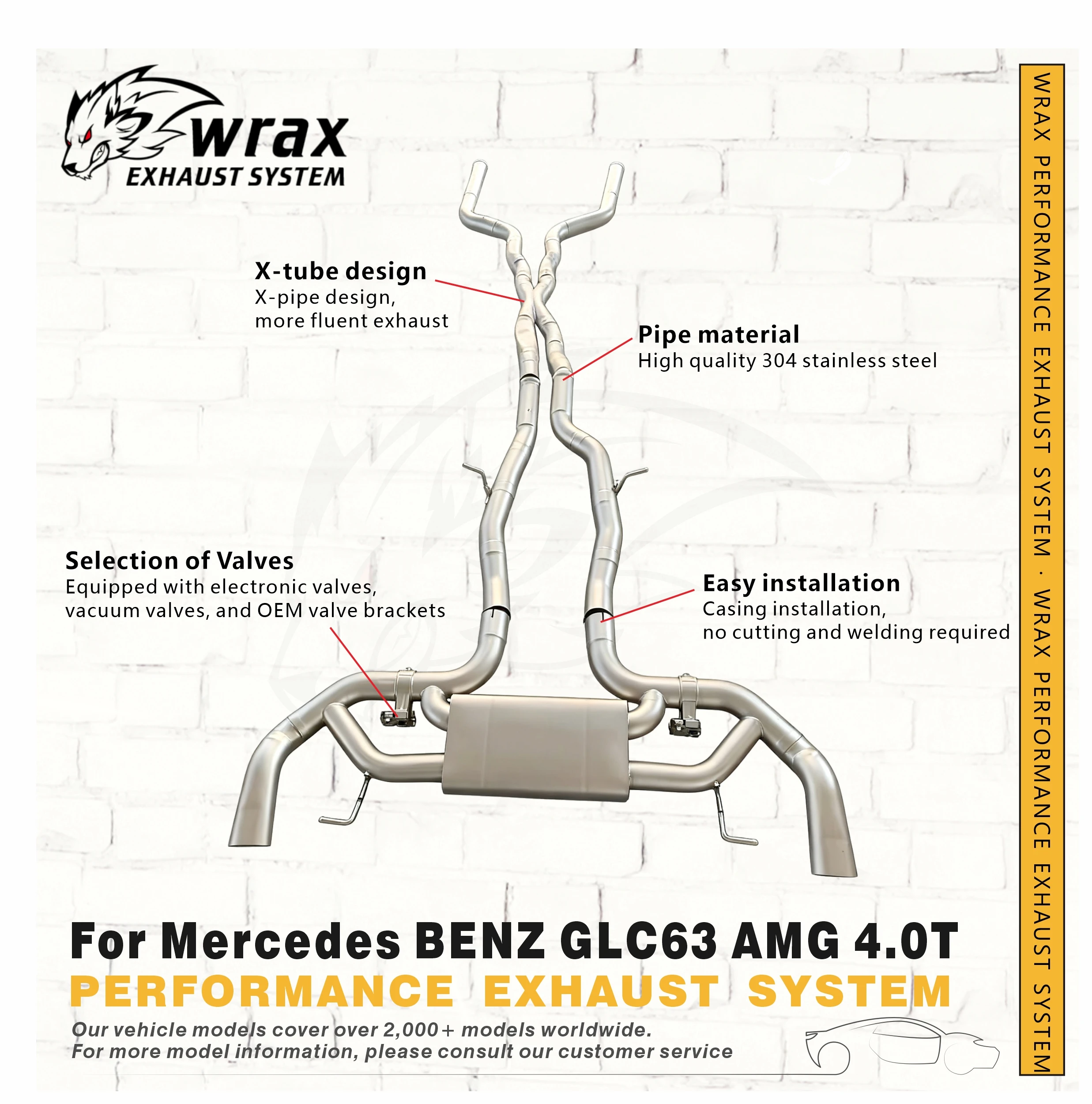 

WRAX Premium SS Catback for Mercedes BENZ GLC63 AMG 4.0T Wireless Remote Valve Enhance the Exhaust Note Quality